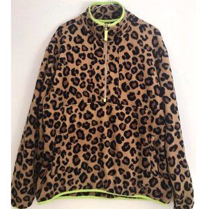 UO Polar Fleece Half Zip Leopard Print Sweatshirt